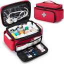 CURMIO Small Medicine Storage Bag Empty, Family First Aid Box, Pill Bottle Organizer for Emergency Medical Supplies, Red (Bag Only, Patent Pending)