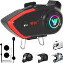 Motorcycle Helmet Bluetooth Headset, 800 Meters Intercom CVC Noise Reduction IPX67 Waterproof Wireless Communication System for Motorcycle Riding/Snowmobile/Cycling, Compatible with All Helmet