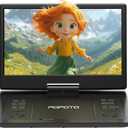 POFOTO 15.7" Portable DVD Player with 14.1" HD Swivel Screen, 6-Hour Rechargeable Battery, Dual Speakers, USB/SD/TV Sync, Supports Multiple Disc Formats, Black [Not Support Blu-Ray]
