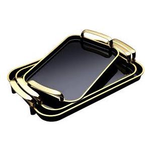 Serving Tray with Handles Set of 3 Rectangular Large Serving Platters 16.5/14.9/13.2 Inch White Plates for Dinner, Party, Entertaining, Black