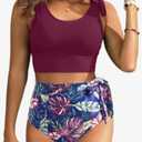 Two Piece High Waisted Swimsuits - Women Tummy Control Bikini Modest Bathing Suit 2PC 2025, XL
