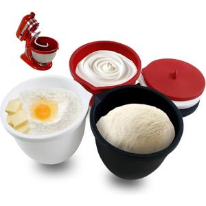 QHMENG Silicone Liners for KitchenAid 5 Qt Tilt-Head Stand Mixer(Only), Odourless, Thicker, Cold/Heat-Resistant & Non-Stick, Easy Clean, Fits 5 Quart Mixing Bowl, Set of 3 with Lids (Red+White+Black)