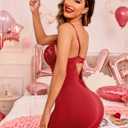 Avidllove Women Chemises Lingerie Lace Babydoll lingerie Sexy Teddy V Neck Sleepwear (Red, L)