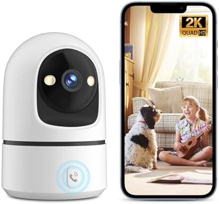 2K Indoor Security Camera, 360° WiFi Cameras for Home Security, Baby/Pet Camera with Phone App, One-Touch Call, Auto Tracking, IR Night Vision, Motion Detection, TF/Cloud Storage, 2.4Ghz WiFi