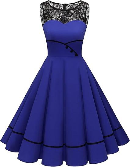 Bbonlinedress Women's 50s Vintage Floral Lace Retro Rockabilly Sleeveless Round Neck Cocktail Party Swing Dress, Size XL