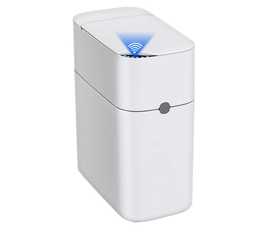 CTIME Touchless Automatic Bathroom Can with Lid - 3 Gallon Slim Motion Sensor Garbage Can for Bedroom, Kitchen, Office - White (6" W x 11" L x 13" H)