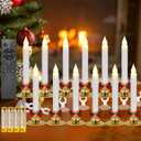 Kithouse 12 Set Christmas Window Candles Lights with Timer Battery Operated Electric LED Taper Candles Flameless for Windows, Gold Candle Holders, Suction Cups & 24 PCS Battery Included (12 Set)