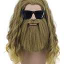 VGbeaty Adult Men Long Curly Gold Brown Mustache Wig for Halloween Cosplay & Anime Costume Party