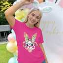 NQIQO Easter T Shirts for Women Easter Bunny Short Sleeve Shirt Pastel Bubble Gum Rabbit Tee Tops Rose Pink L (Pink, L)