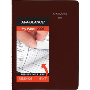AT-A-GLANCE 2026 Appointment Book Planner, Weekly, 8" x 11", Large, Quarter-Hourly, DayMinder, Burgundy (G5201426)