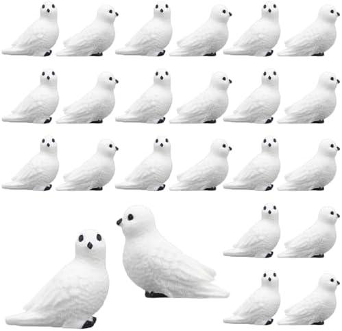 Pinkunn 24 Pcs Mini White Artificial Doves Christmas Ornaments Birds Christmas Tree Ornament Memorial Resin Doves Decor for Xmas Garden Wedding Party DIY Decoration