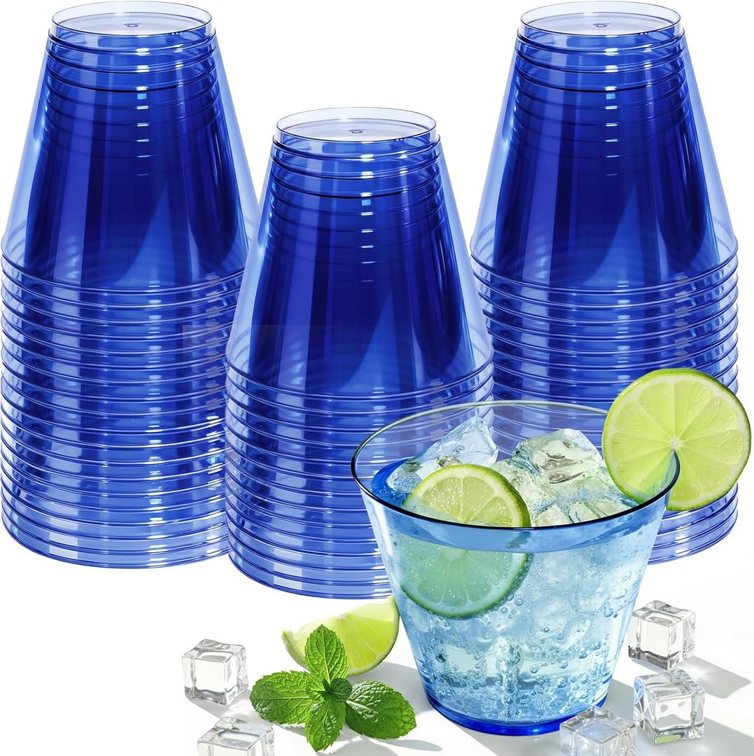 9 oz Clear Plastic Disposable Cups for Cocktail 50 Pack Fancy Cocktail Cup for Party Stemless Wine Glasses for Party Wedding Graduation BirthdayRoyal Blue