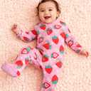uideazone Baby Girls Footed Pajamas Zip-Front One-Piece Sleeper Non-Slip Footie Cute Pattern Jumpsuit PJs 0-12 Month (Pink)