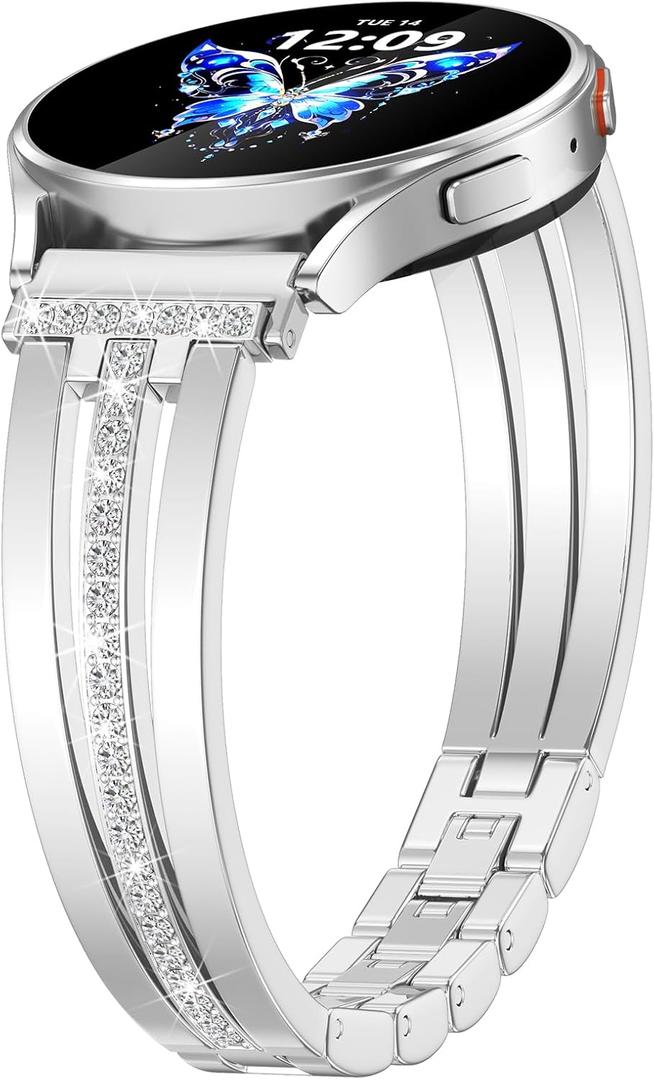 KOREDA Slim Gold Band Compatible with Samsung Galaxy Watch 7 6 5 4 FE 40mm 44mm/Galaxy Watch 6 4 Classic Band 42mm 46mm 43mm 47mm/Watch 5 Pro 45mm/Active 2 Women, 20mm Thin Metal Strap Dressy Jewelry Bracelet (Silver)