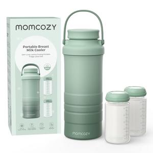 Momcozy 22oz Portable Breast Milk Cooler for Outdoor, Life Saver with 360° Total Cooling for 24 Hours, Larger Capacity Travel Breastmilk Chiller with 2pcs Baby Bottles for Breastmilk Storage, Green