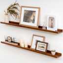 Acovy Solid Ash Wood Picture Ledge Shelf, 36 Inch Floating Shelves with Lip Set of 2, Photo Ledge Shelf Nursery Bookshelf Wall Mounted for Living Room Bedroom Decor, Walnut
