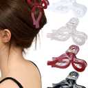 Mesovor 4 Pack Bow Hair Claw Clips for Women, Nonslip 4.3" Large Hair Grip Clawclips for Thin and Thick | Bowknot Hair Strong Hold Hair Jaw Clamps Gifts (Black, Burgundy, White, Red Polka Dots)