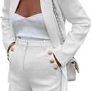 Cicy Bell Womens 2 Piece Tweed Blazer Shorts Sets Long Sleeve Double Breasted Suit Jackets Business Outfit, S