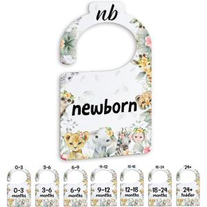 3 x Jungle Animals Baby Closets Organizer, Nursery Closets Dividers for Newborn to 24 Months, Greenery Hangers with Double Size Dividers