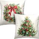 Set of 2 Christmas Tree Pillow Covers Xmas Wreath Throw Pillow Covers Red and Green Decorative Pillow Case 18x18 Winter Holiday Cushion Case for Home Decor Couch Sofa