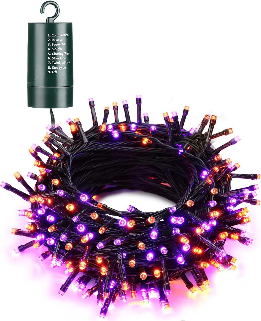 Flacchi Orange Purple Halloween Lights, 67 ft 200 LED Battery Operated String Lights Waterproof 8 Modes & Auto Timer Mini Lights for Halloween Decorations, Home, Party, Holiday Decor Outdoor Indoor, Orange&Purple
