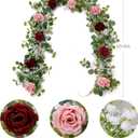 Anna's Whimsy 2PCS 5.91FT Artificial Eucalyptus Garland with Flowers, Fake Rose Gypsophila Garlands, Faux Floral Greenery Garland for Wedding Spring Home Party Table Runner DecorDusty Pink