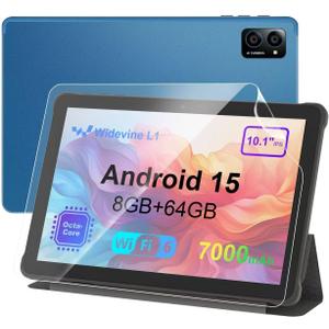 10-inch Android Tablet: Octa-Core, 7000mAh, with Stand Case, IPS HD Display, Wi-Fi 6, OTG, Metal Body Fast & Portable Tablet for Work & Entertainment, 2-Year Protection, 8GB RAM 64GB, Android 15