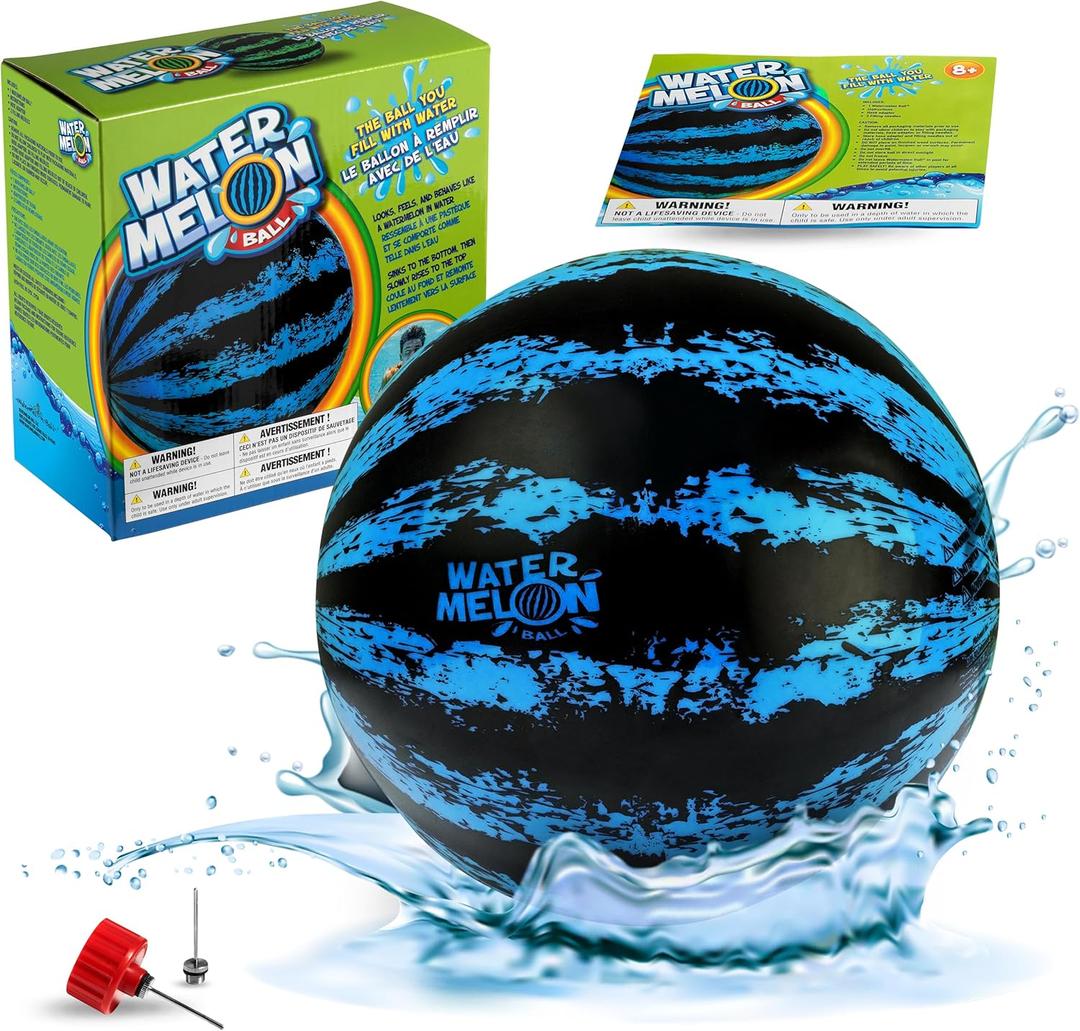 Watermelon Ball  The Ultimate Swimming Pool Game for Under Water Passing, Dribbling, Diving and Pool Games for Teens, Kids, or Adults, Balls Fills with Water, Blue, 9 inches