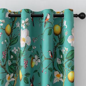 MYSKY HOME Floral Blackout Curtains 84 inch Long for Living Room Vintage Mid Century Style Lemon Hummingbird Patterned Room Darkening Privacy Drapes Grommet Living Dining Room, 2 Pcs, 52"W, Deep Green