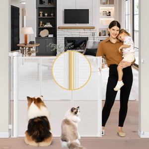 Reinforced 42" Extra Tall Retractable Baby Gates Tall Dog Gate with Support Rods, 55" Wide Mesh Gate Retractable Pet Gate Indoor/Outdoor Baby Gates for Dogs - Bottom Anti-Escape, White