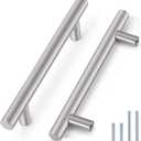 Probrico 12 Pack 5" Holes Cabinet Pulls Brushed Nickel Finished, Stainless Steel Kitchen Cupboard Handles Euro T Bar Cabinet Handles and Knobs, 7-1/2" Overall Length