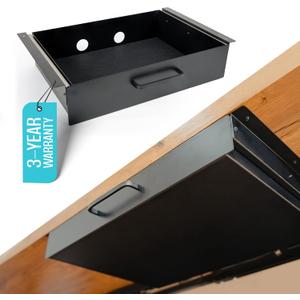 Storage Drawer - Carbon Steel Underdesk Drawer Slide Out, 17.7 x 12 x 4 in, Matte Black - Premium Quality, Ergonomic Organization, Cable Management, Versatile Sizes, Luxe Extras (Large)
