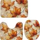 Autumn Maple Leaves Print 3 Piece Bath Mat Set Non-Slip Bathroom Mats Contour Toilet Cover Rug for Tub Shower Room Decor (One Size)