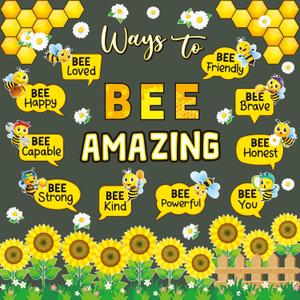 60 Pieces Bee Healthy Bulletin Board Decorations - Bee Hive Themed Cutout Classroom Bulletin Board Decor Sunflower Cutouts for Classroom Wall Bulletin Board Library Decorations Kids Room Decorations