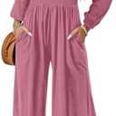Dokotoo Women's Casual Loose Overalls Jumpsuits One Piece Long Sleeve Wide Leg Long Pant Rompers With Pockets XL
