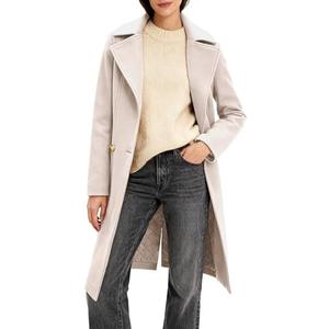 OTU Vibe Women's Long Notch Lapel Coat, Double-Breasted Peacoat, Casual Classic Fall Winter Overcoat XS