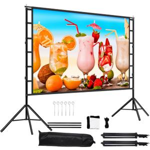 100 Inch Outdoor Projector Screen with One-Piece Telescopic Stand, Wrinkle-Resistant 4K HD Movie Screen for Backyard, Camping and Indoor Home Theater (Fits Long Throw Projectors)