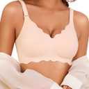 Seamless Jelly Bras for Women No Underwire Push Up Bra Full Coverage V-Neck Wirefree Bralettes Soft T-Shirt Bra, Small
