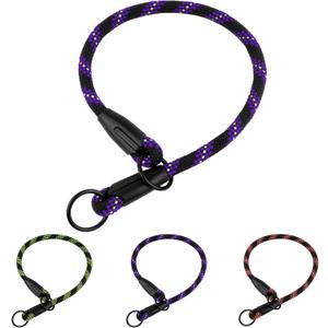 BronzeDog Rope Pro Training Dog Collar Braided No Pull Quick Release Round Lead Collars for Dogs Small Medium Large Puppy (M - 19.7" Long, Purple)