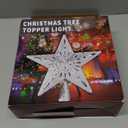 Christmas Tree Topper Star Lighted with 32.8ft Breathing Flickering Light Cord & 6 LED Projection Modes, Silver Christmas Star Topper for Indoor Xmas Holiday Tree Decoration