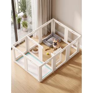 Clear Acrylic Dog Playpen Indoor with 2 Doors, 24" H 12-Panel Transparent Puppy Playpen for Small Dogs Split into Potty Zone + Play Area or Open as Large Rectangle Enclosure, Tool-Free, Anti-Slip