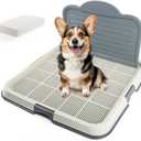 Dog Pee Pad Holder with High Wall, Large Puppy Potty Training Tray with Mesh Grid & Splash Guard, 23.6” x 23.6” Indoor Dog Litter Box, Includes 4 Disposable Pee Pads