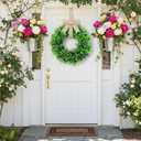 VINCONLIDY 20'' Boxwood Wreath for Front Door - Artificial Spring Wreath with Purple Lavender, Outdoor Greenery Wreath for Farmhouse St Patricks Day Porch Door Decor