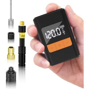 Mini Electric Bike Pump,150PSI Portable Bike Pump with Gauge,20 S Fast Inflate Electric Air Pump with Presta and Schrader Valve for Road Bike,Mountain Bike,E-Bike,Motorcycle,Balls