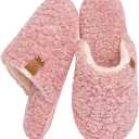 EverFoams Women's Fuzzy Slip-on Slippers Warm Cozy Soft Lightweight Memory Foam Indoor House Shoes
 (9-10, Pink)