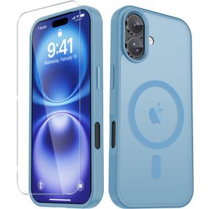 For iPhone 17 Case, Matte Magnetic Phone Cover With 1 Screen Protector Support for MagSafe Shockproof Military Grade Protection Translucent Frosted Back, Lavender Purple