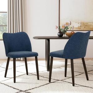 COLAMY Upholstered Dining Chairs Set of 2, Modern PU Leather Dining Room Kitchen Side Chair with Padded Seat and Wood Legs Restaurant/Cafe, Blue