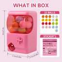 Mini Gashapon Machine, Pink Party Toy Dispenser with 21 Reusable Capsule Balls, Manual Operation, 9 x 4 x 5.5 inches