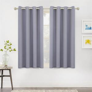 MYSKY HOME Grey Blackout Curtains 45 Inch Length for Kitchen Windows Gray Thermal Insulated Short Curtains Room Darkening Drapes Home Decoration with Grommets, 2 Panels Set, 52W x 45L, Grey