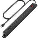 HHSOET Rotating Mountable Power Strip, 12 Outlet Wall Mount Surge Protector, 1200J, Metal Heavy Duty and Versatile Outlet Strip, Stylish Appearance, Sturdy and Durable, 3ft Power Cord.(Black)